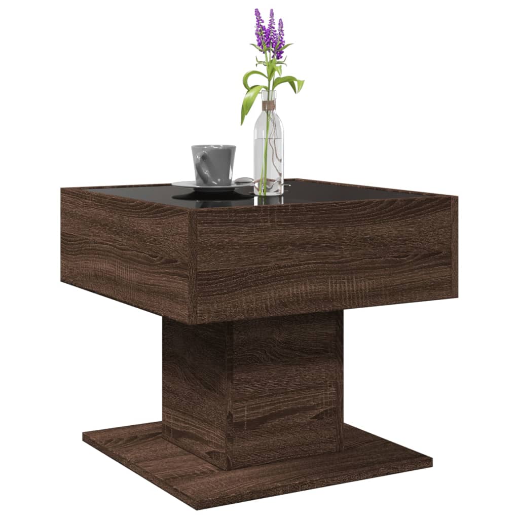 Table basse avec LED chêne marron 50x50x45 cm bois d’ingénierie - Tables basses