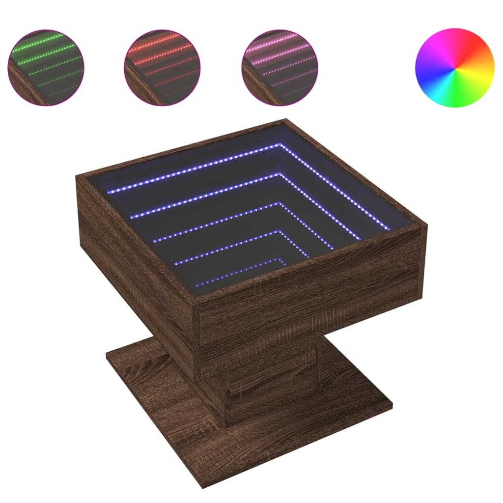 Table basse avec LED chêne marron 50x50x45 cm bois d’ingénierie - Tables basses