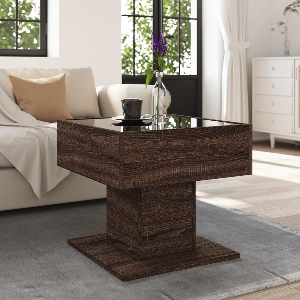 Table basse avec LED chêne marron 50x50x45 cm bois d’ingénierie - Tables basses