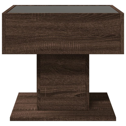 Table basse avec LED chêne marron 50x50x45 cm bois d’ingénierie - Tables basses