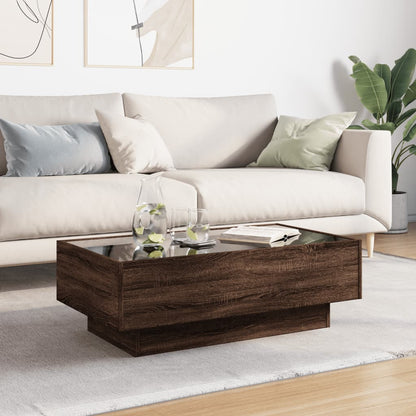 Table basse avec LED chêne marron 90x50x30 cm bois d’ingénierie - Tables basses