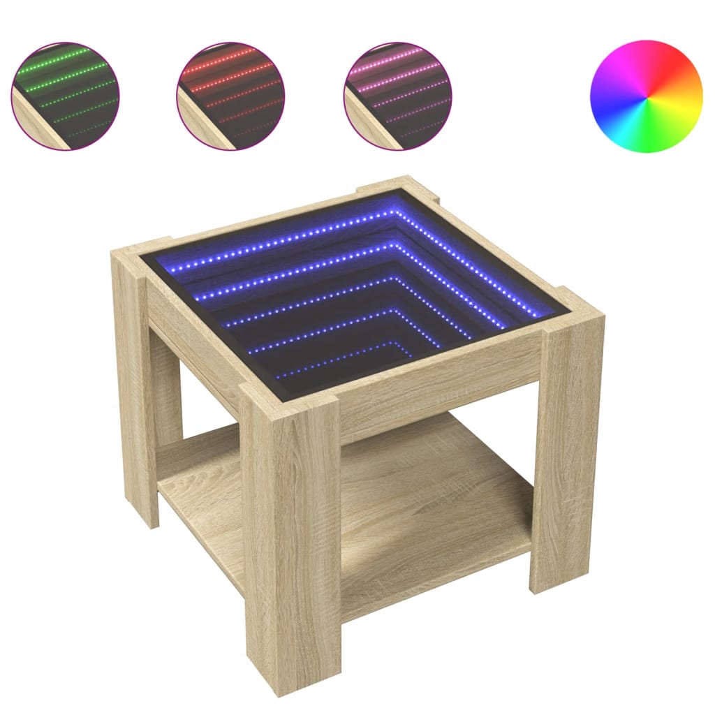 Table basse avec LED chêne sonoma 53x53x45 cm bois d’ingénierie - Tables basses
