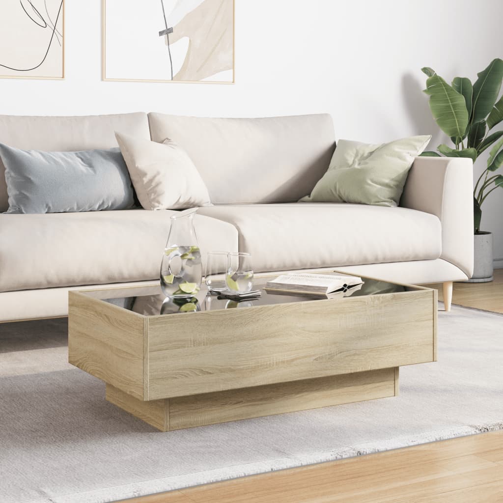 Table basse avec LED chêne sonoma 90x50x30 cm bois d’ingénierie - Tables basses