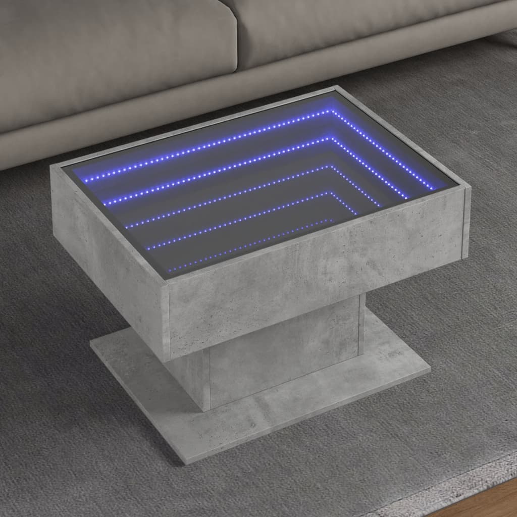 Table basse avec LED gris béton 70x50x45 cm bois d’ingénierie - Tables basses