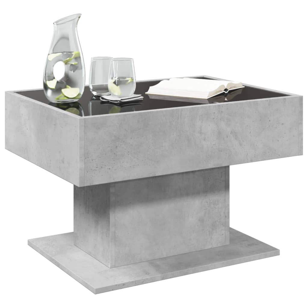 Table basse avec LED gris béton 70x50x45 cm bois d’ingénierie - Tables basses