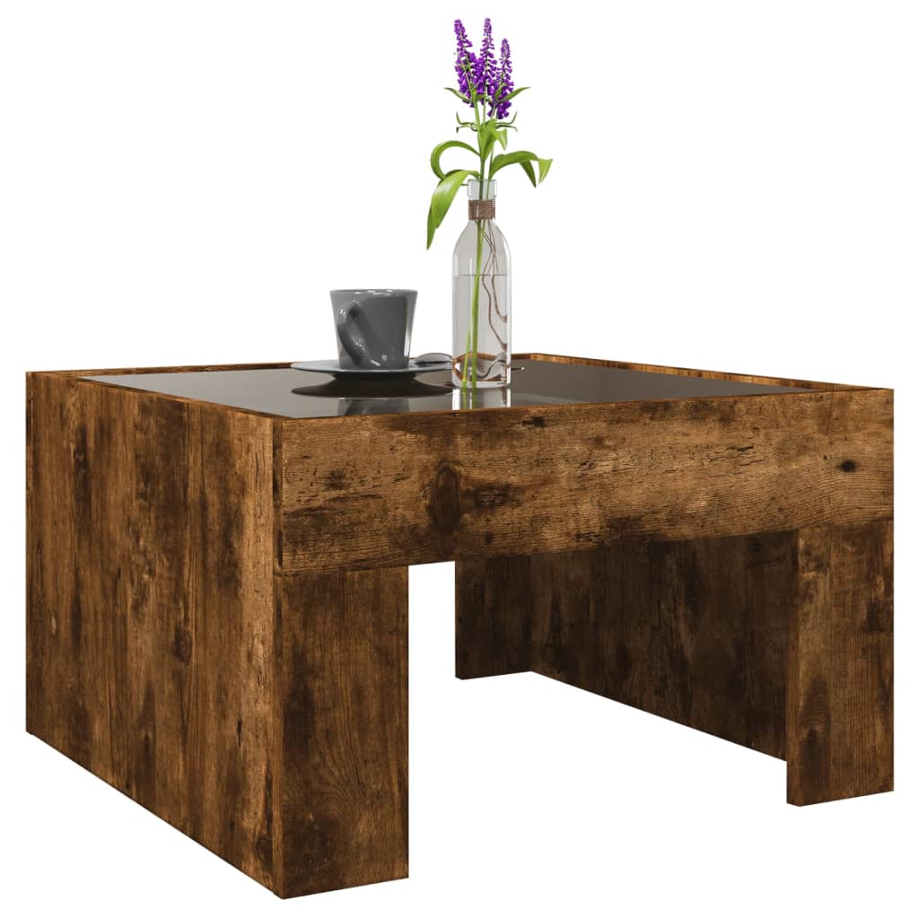Table basse avec LED infini chêne fumé 50x50x30 cm - Tables basses