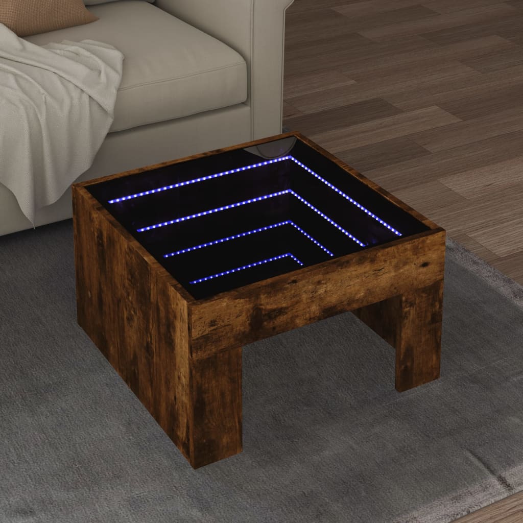 Table basse avec LED infini chêne fumé 50x50x30 cm - Tables basses