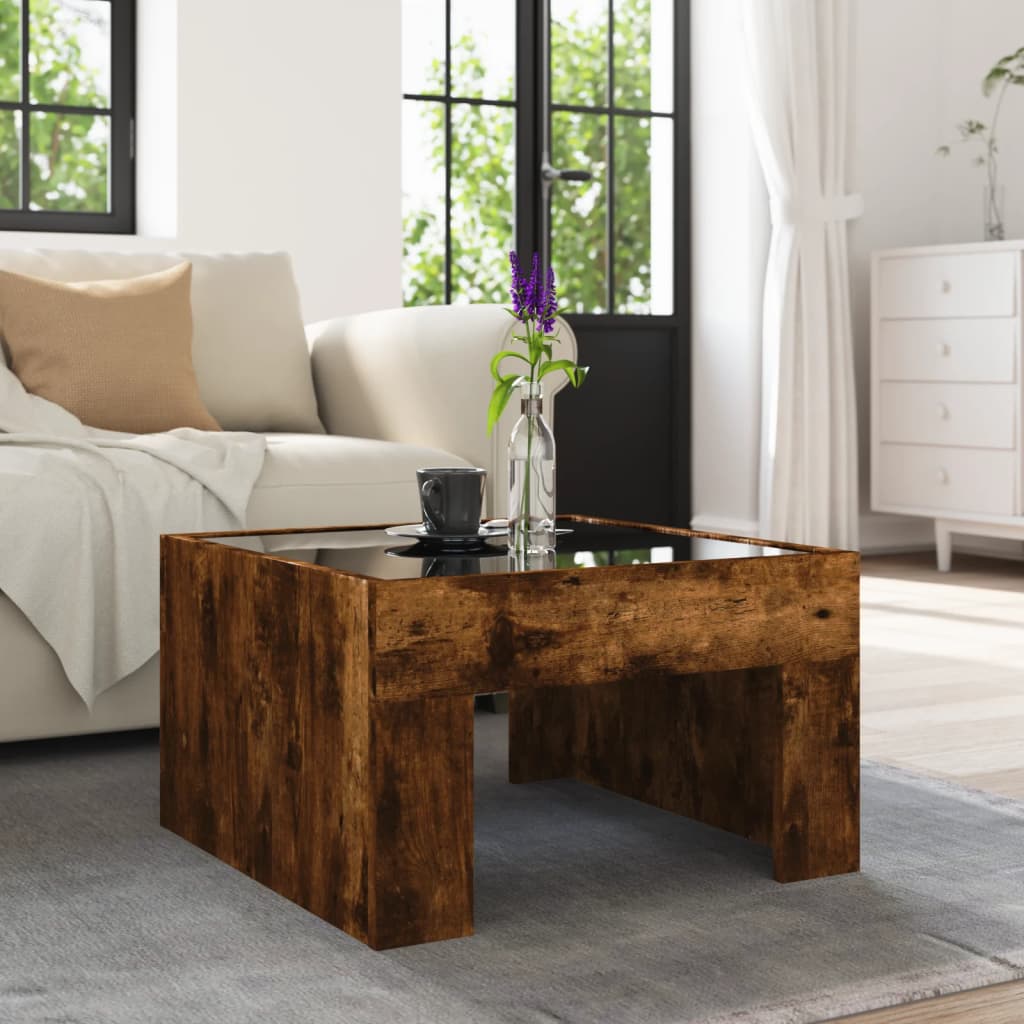 Table basse avec LED infini chêne fumé 50x50x30 cm - Tables basses