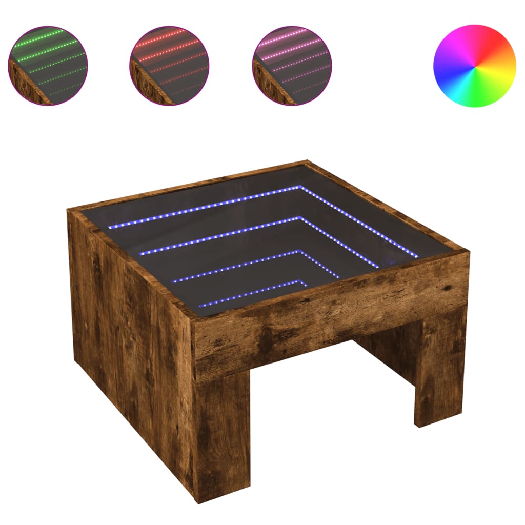 Table basse avec LED infini chêne fumé 50x50x30 cm - Tables basses