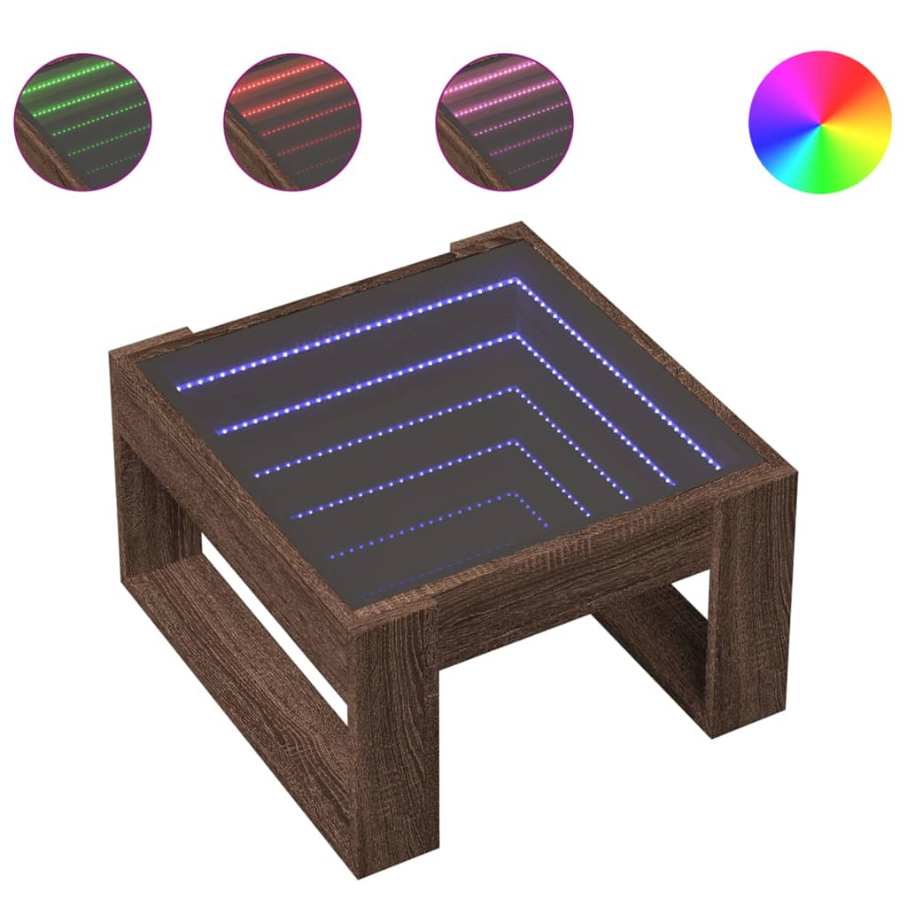 Table basse avec LED infini chêne marron 50x53x30 cm - Tables basses