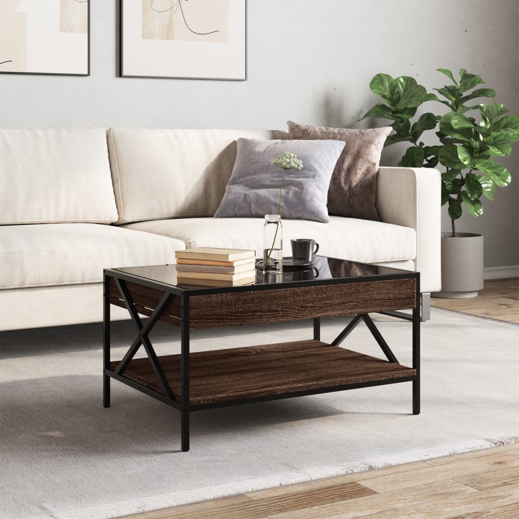 Table basse avec LED infini chêne marron 70x50x38 cm - Tables basses