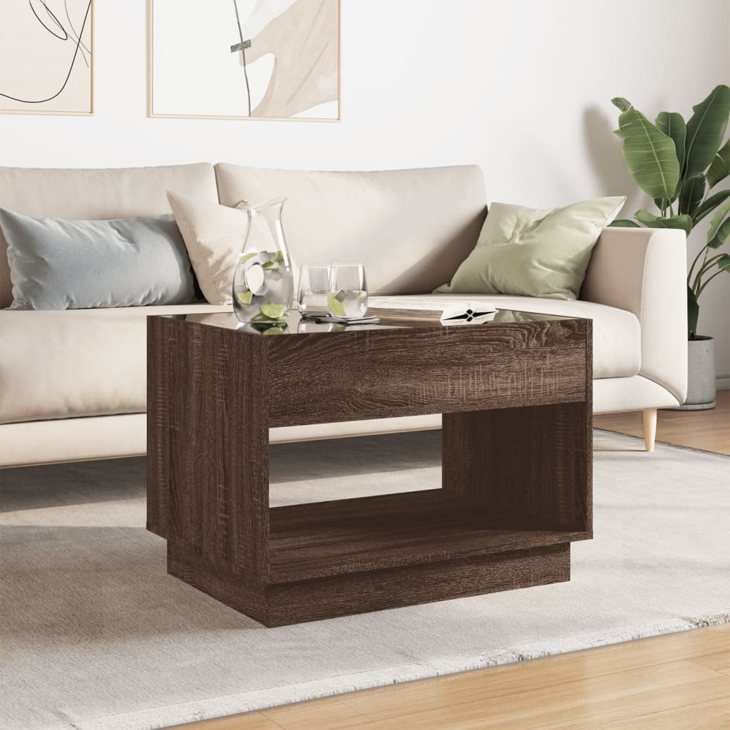 Table basse avec LED infini chêne marron 70x50x50 cm - Tables basses