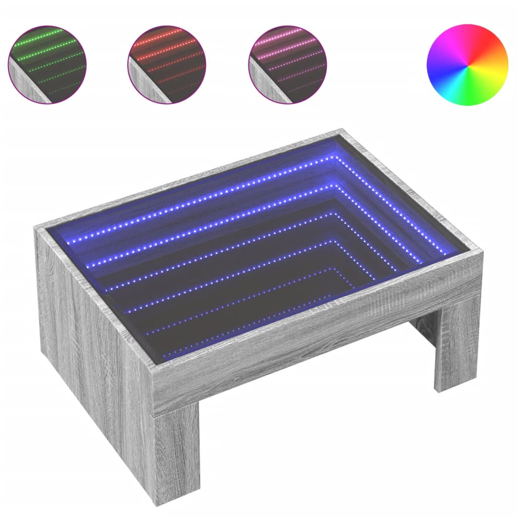 Table basse avec LED infini sonoma gris 70x50x30 cm - Tables basses
