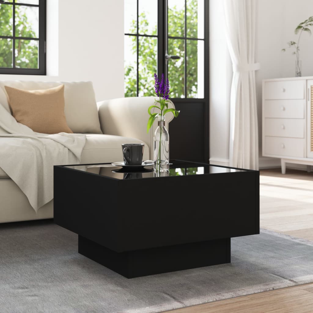 Table basse avec LED noir 50x50x30 cm bois d’ingénierie - Tables basses