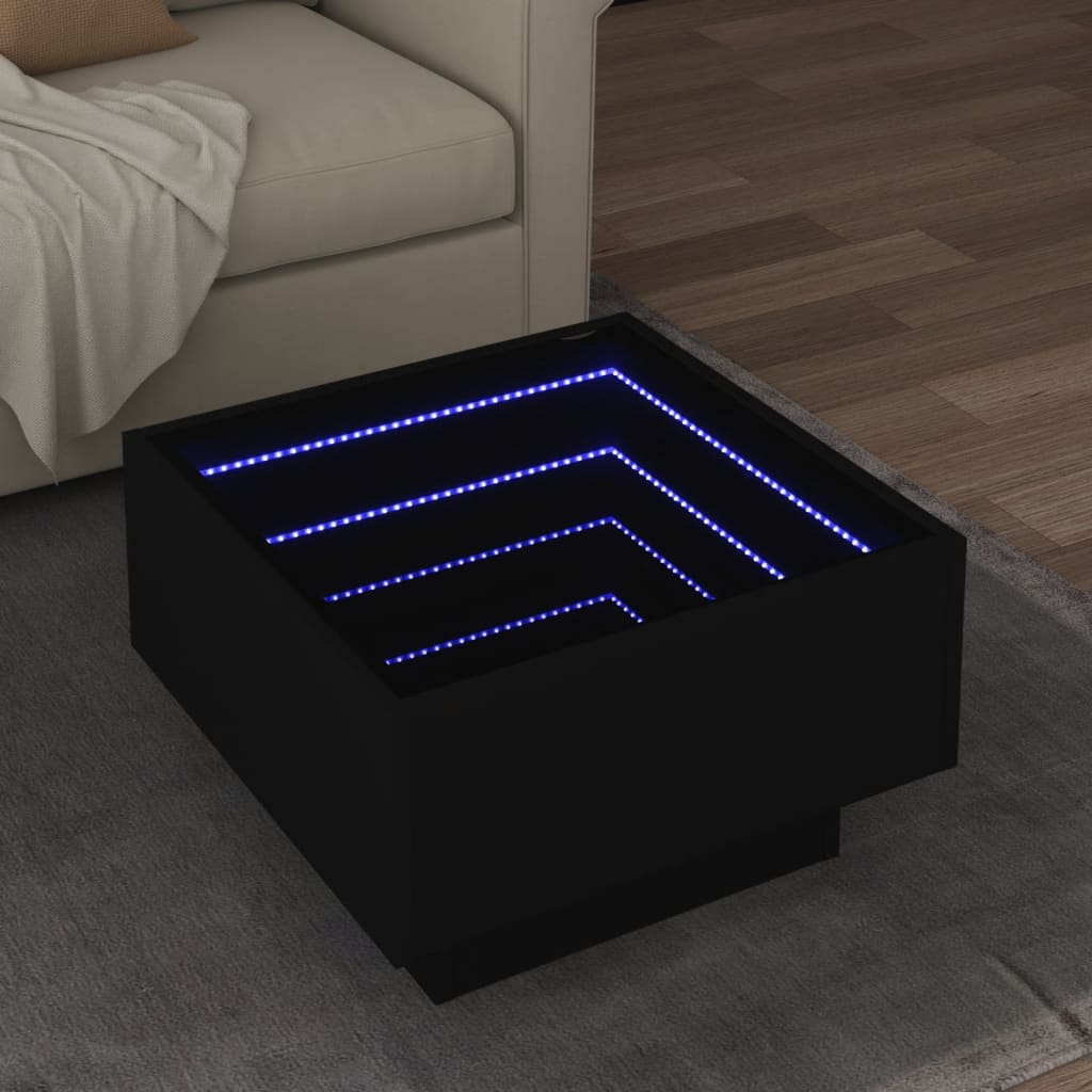 Table basse avec LED noir 50x50x30 cm bois d’ingénierie - Tables basses