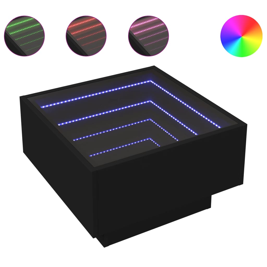 Table basse avec LED noir 50x50x30 cm bois d’ingénierie - Tables basses