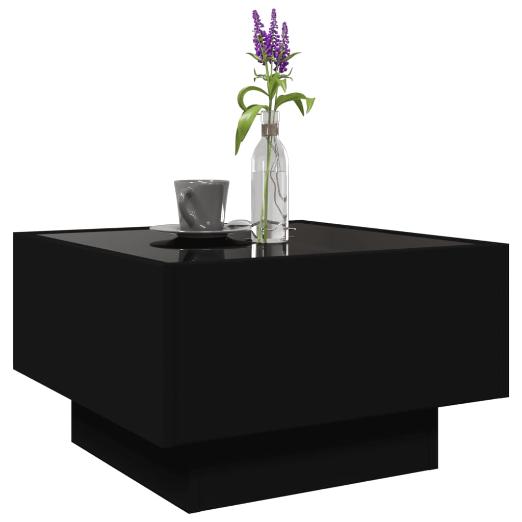 Table basse avec LED noir 50x50x30 cm bois d’ingénierie - Tables basses