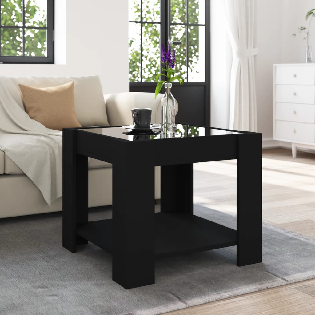 Table basse avec LED noir 53x53x45 cm bois d’ingénierie - Tables basses