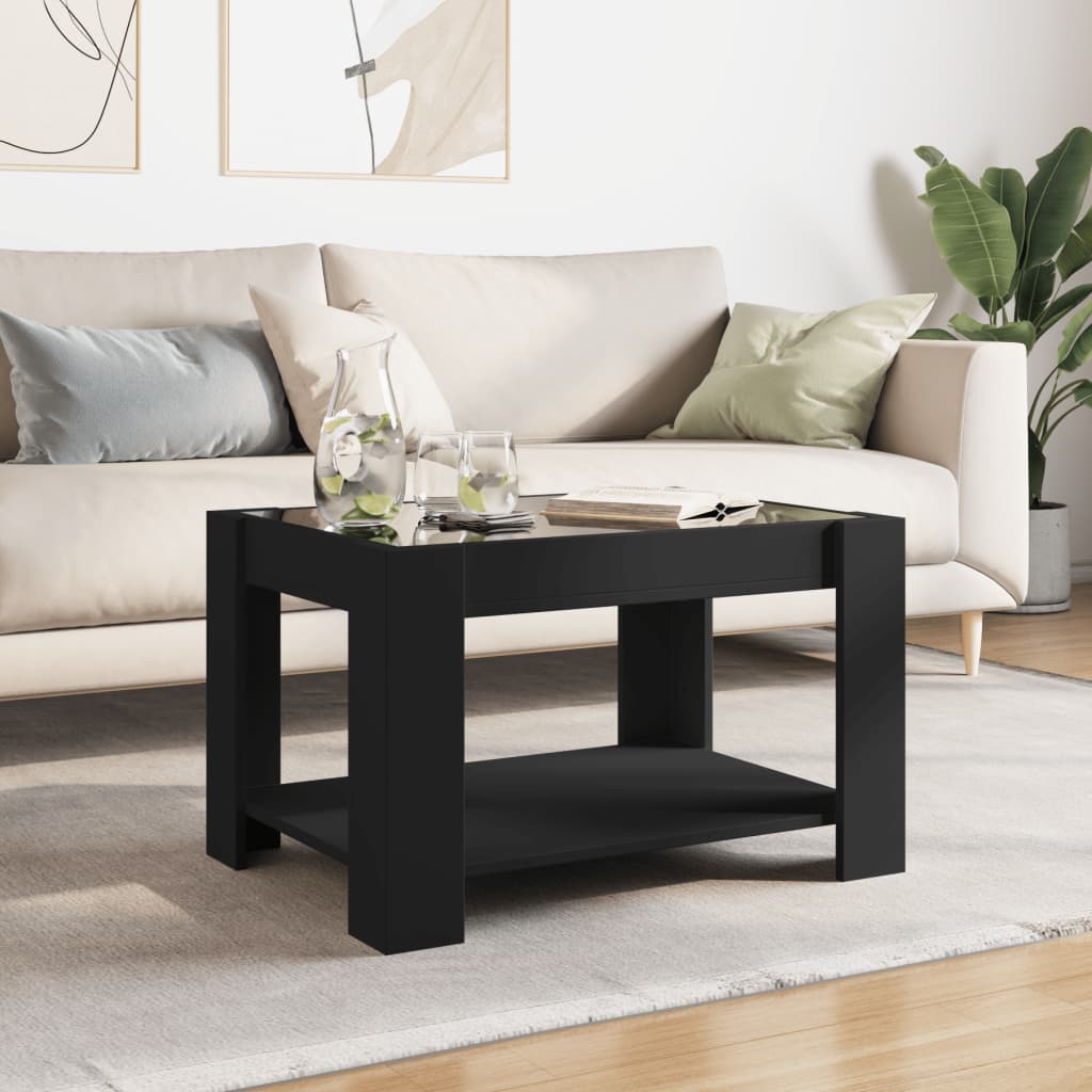 Table basse avec LED noir 73x53x45 cm bois d’ingénierie - Tables basses