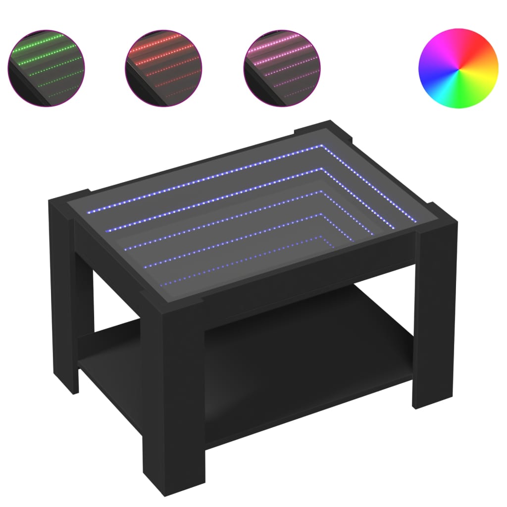 Table basse avec LED noir 73x53x45 cm bois d’ingénierie - Tables basses
