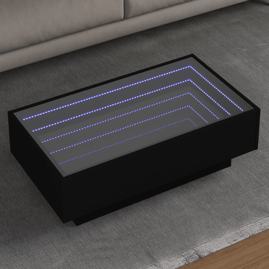 Table basse avec LED noir 90x50x30 cm bois d’ingénierie - Tables basses