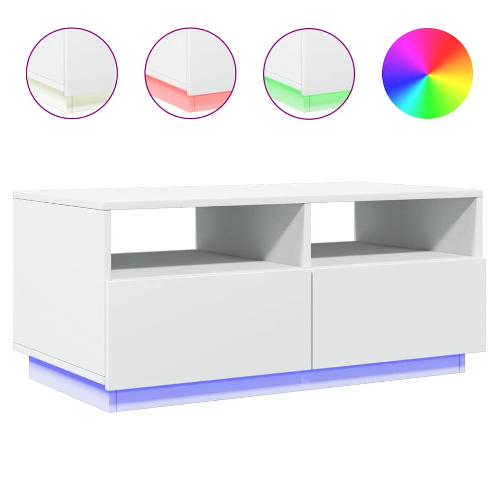 Table basse avec lumières LED blanc 90x49x40 cm - Tables basses
