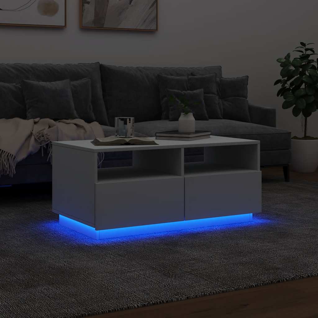 Table basse avec lumières LED blanc 90x49x40 cm - Tables basses