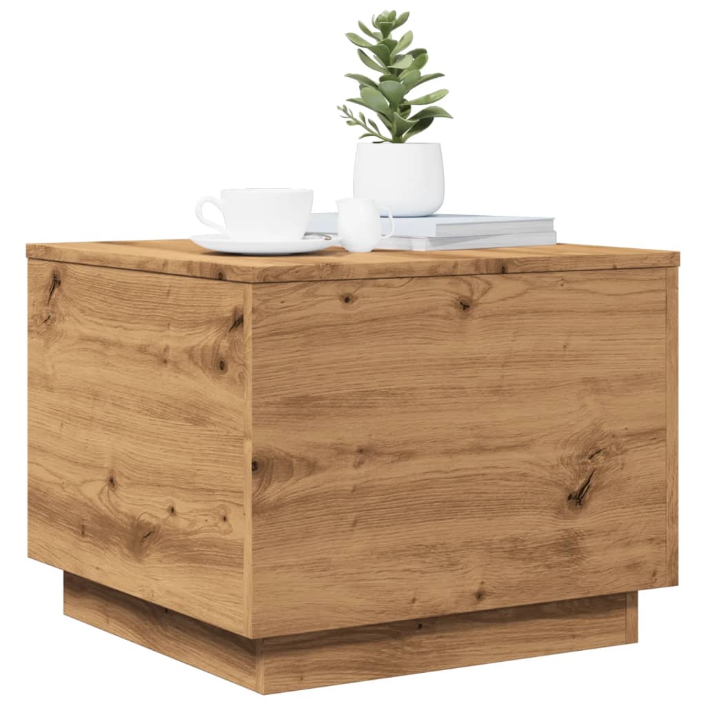 Table basse avec lumières LED chêne artisanal 50x50x40 cm - Tables basses