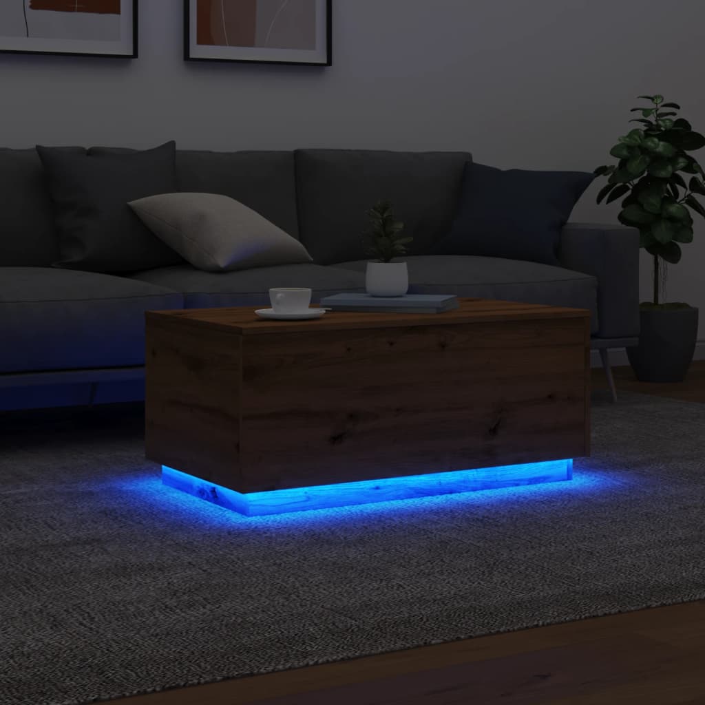 Table basse avec lumières LED chêne artisanal 90x50x40 cm - Tables basses