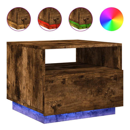 Table basse avec lumières LED chêne fumé 50x49x40 cm - Tables basses