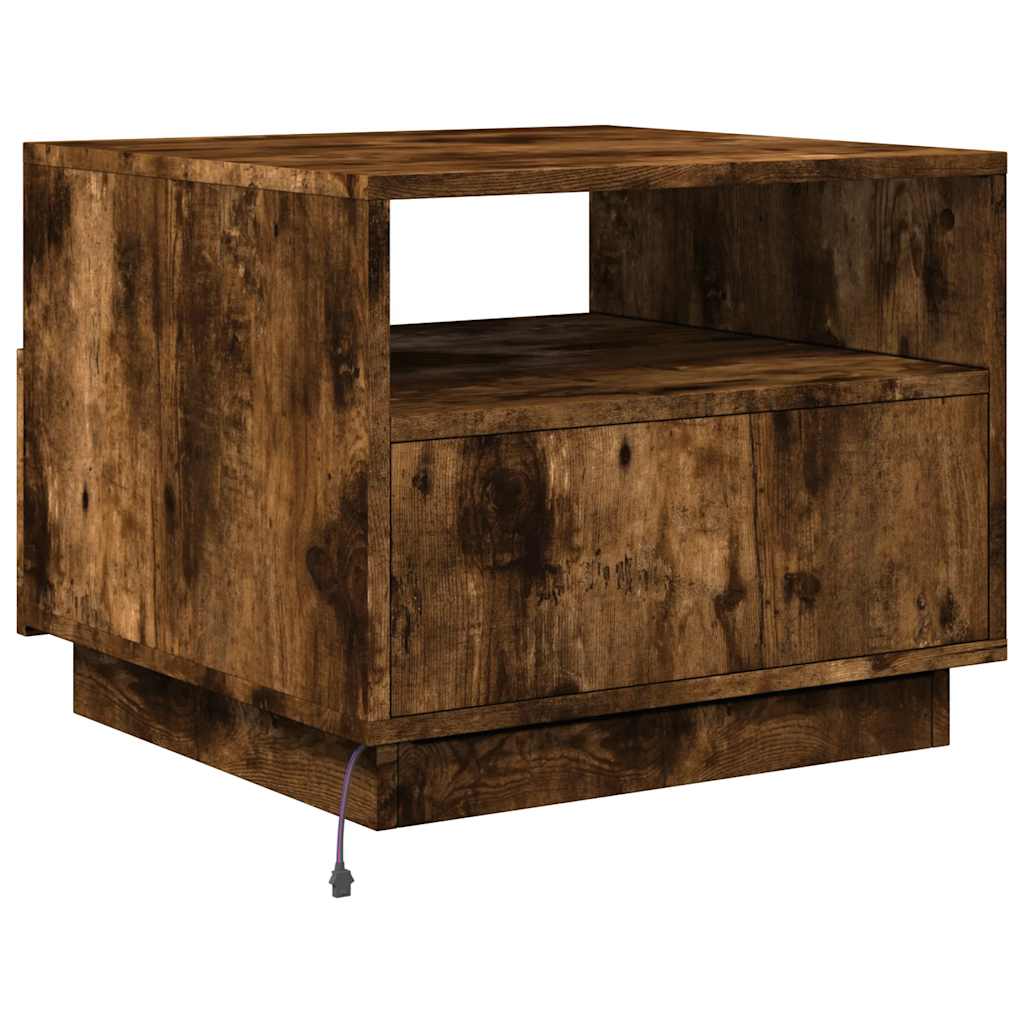 Table basse avec lumières LED chêne fumé 50x49x40 cm - Tables basses