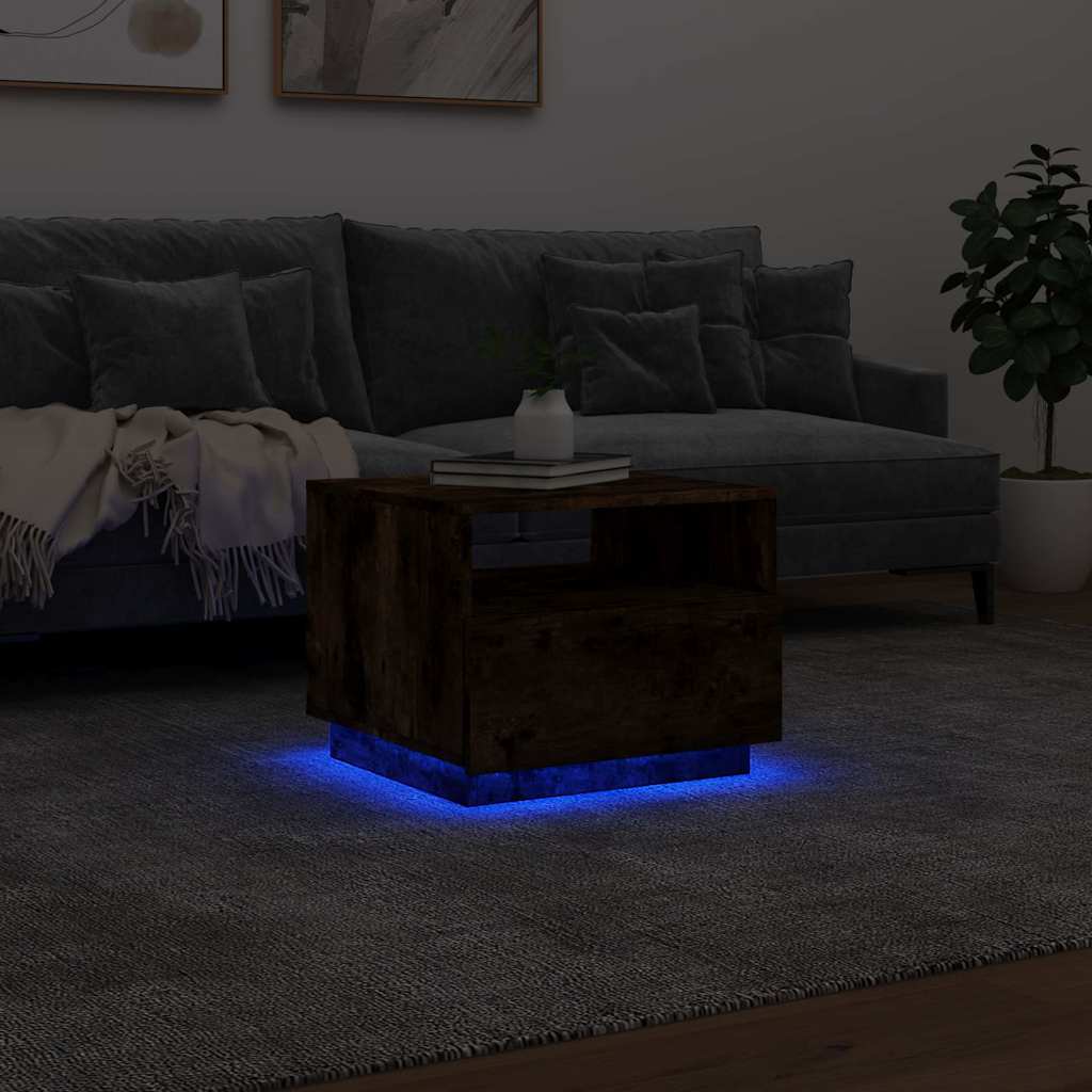 Table basse avec lumières LED chêne fumé 50x49x40 cm - Tables basses