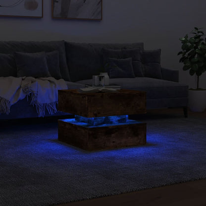 Table basse avec lumières LED chêne fumé 50x50x40 cm - Tables basses