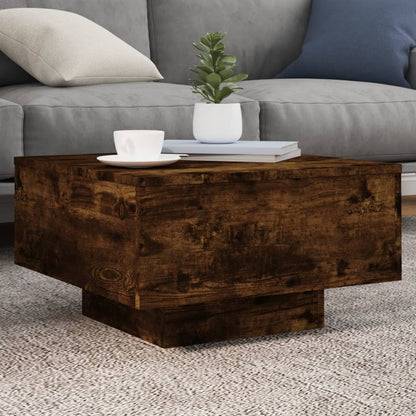 Table basse avec lumières LED chêne fumé 55x55x31 cm - Tables basses