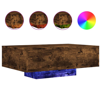 Table basse avec lumières LED chêne fumé 85x55x31 cm - Tables basses