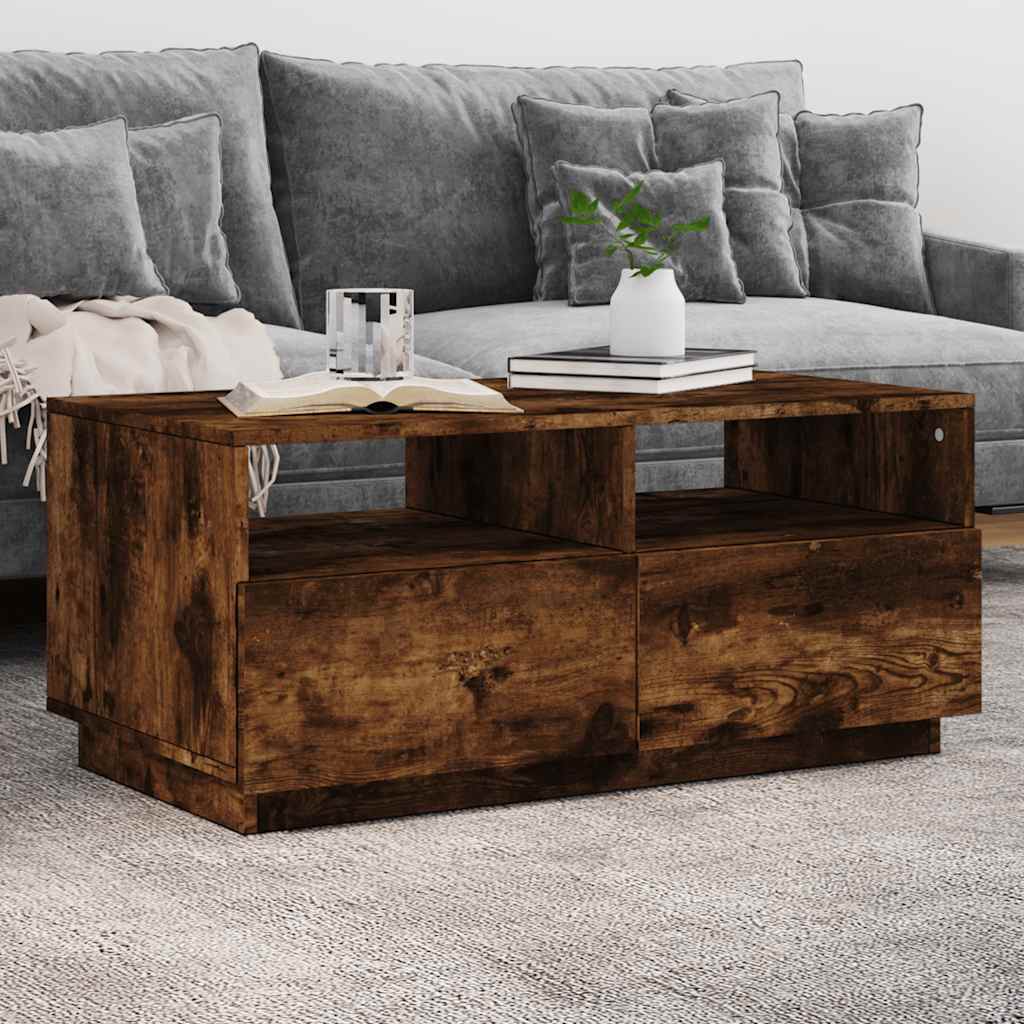 Table basse avec lumières LED chêne fumé 90x49x40 cm - Tables basses