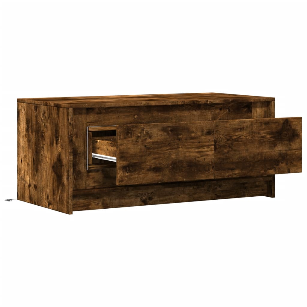 Table basse avec lumières LED chêne fumé ois d’ingénierie - Tables basses