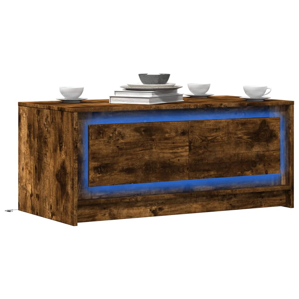 Table basse avec lumières LED chêne fumé ois d’ingénierie - Tables basses
