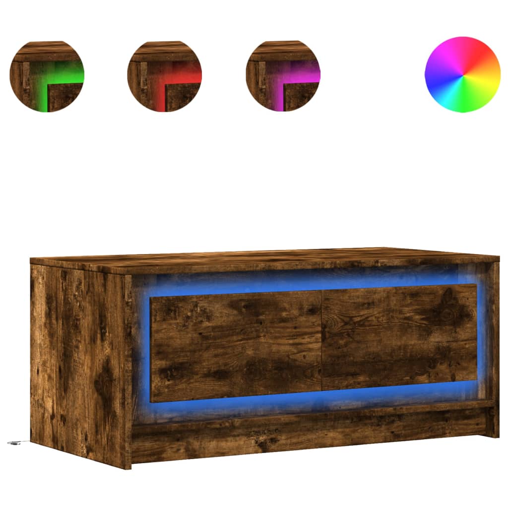 Table basse avec lumières LED chêne fumé ois d’ingénierie - Tables basses