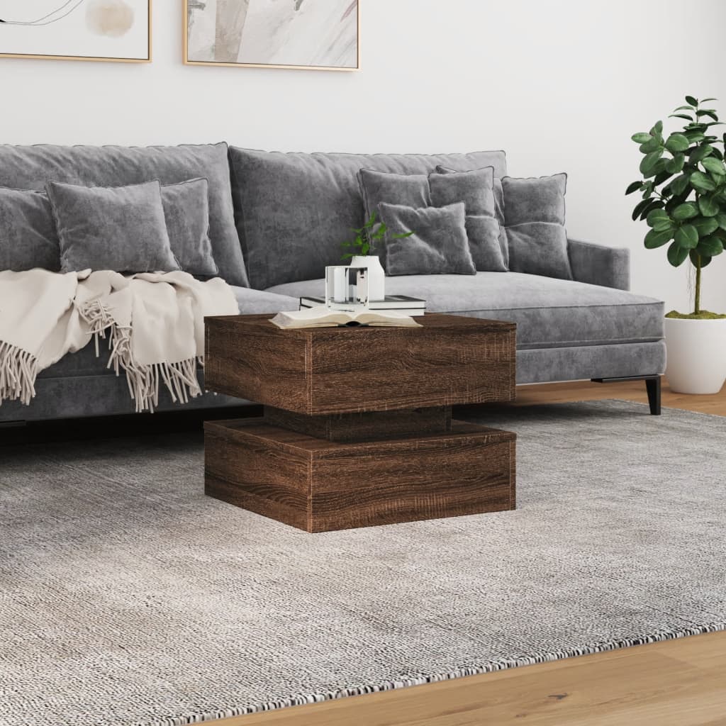 Table basse avec lumières LED chêne marron 50x50x40 cm - Tables basses