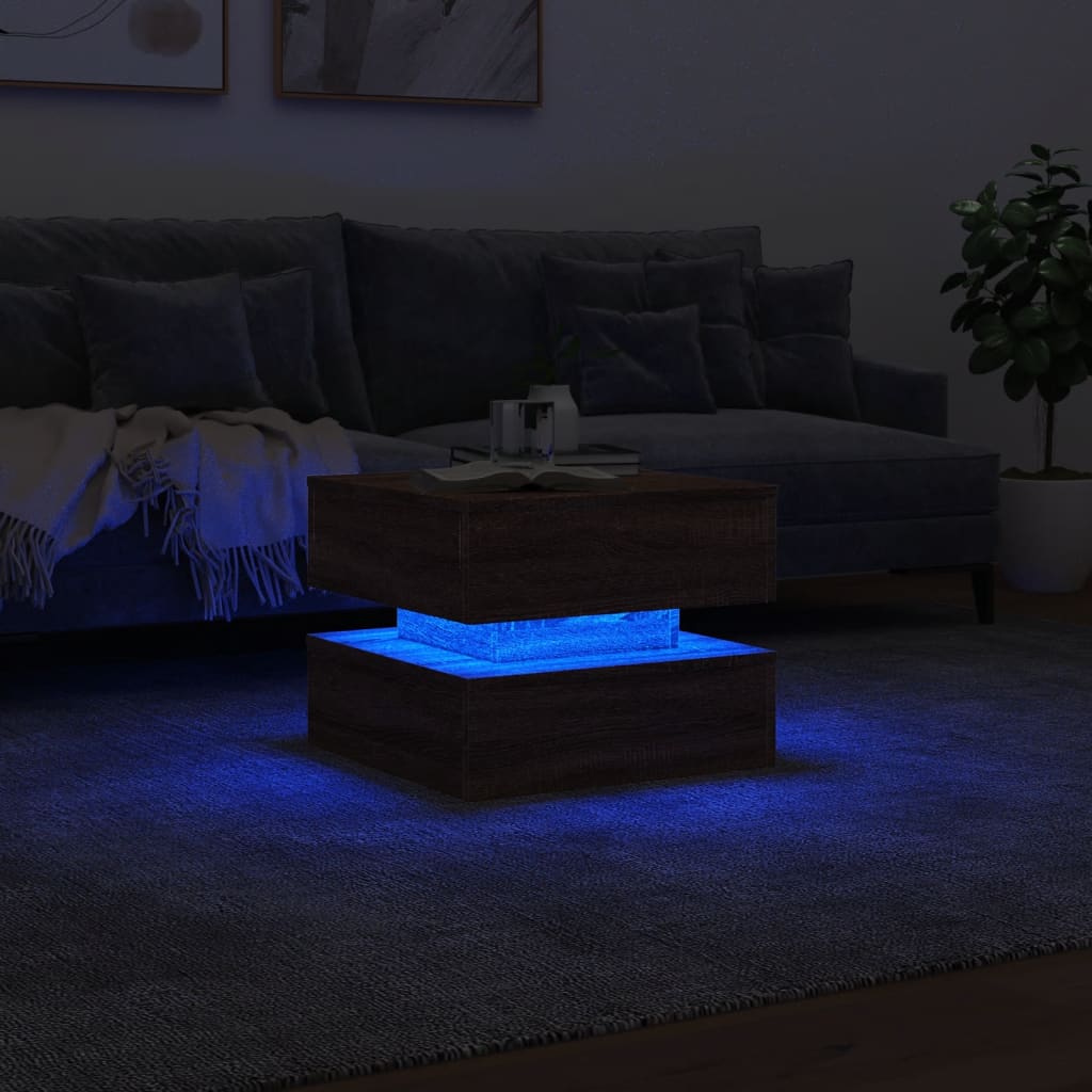 Table basse avec lumières LED chêne marron 50x50x40 cm - Tables basses