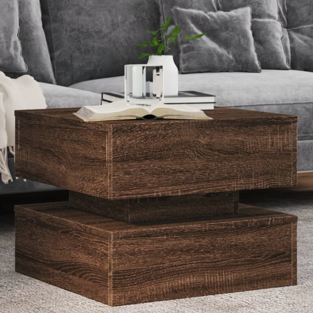 Table basse avec lumières LED chêne marron 50x50x40 cm - Tables basses
