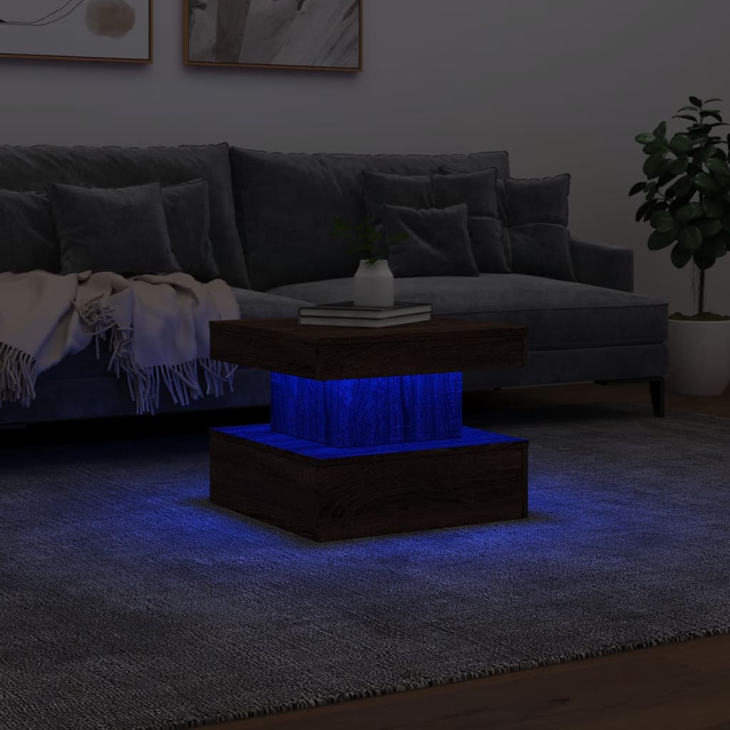 Table basse avec lumières LED chêne marron 50x50x40 cm - Tables basses
