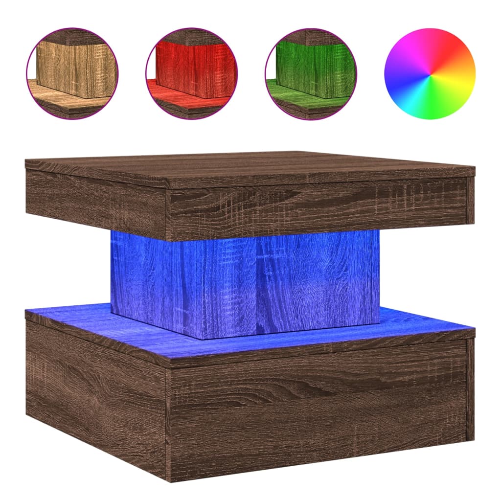 Table basse avec lumières LED chêne marron 50x50x40 cm - Tables basses