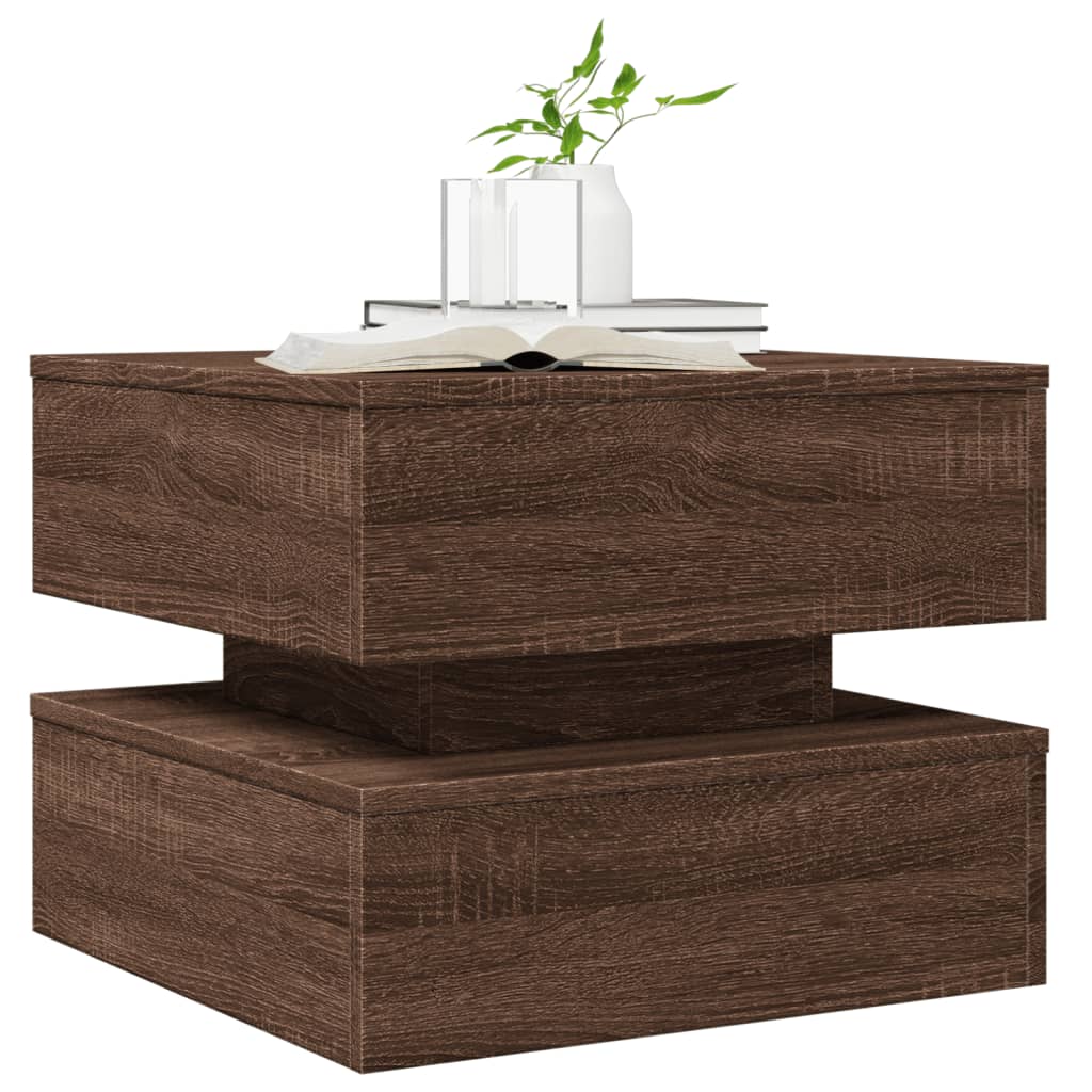 Table basse avec lumières LED chêne marron 50x50x40 cm - Tables basses