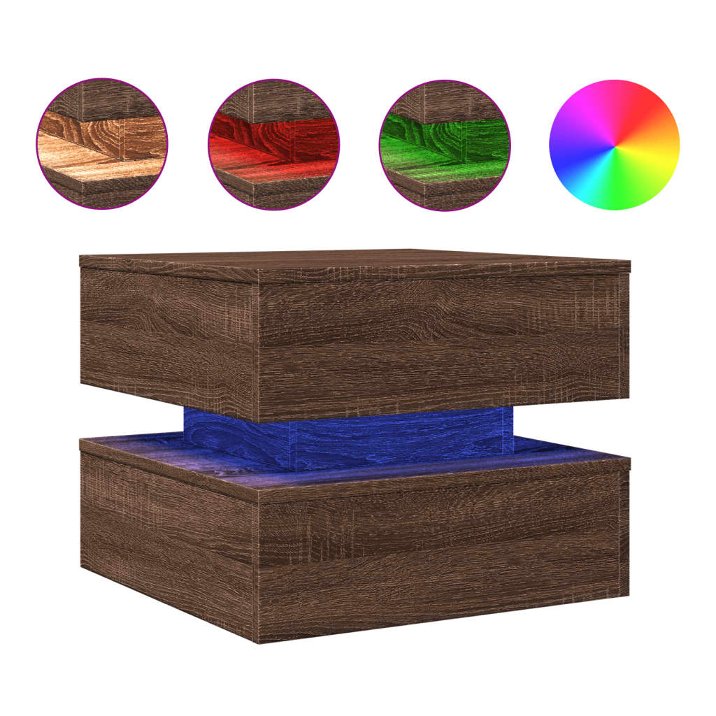 Table basse avec lumières LED chêne marron 50x50x40 cm - Tables basses