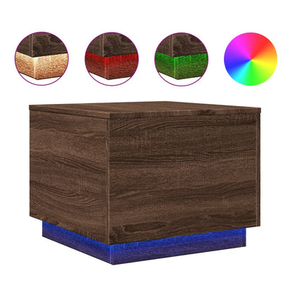 Table basse avec lumières LED chêne marron 50x50x40 cm - Tables basses