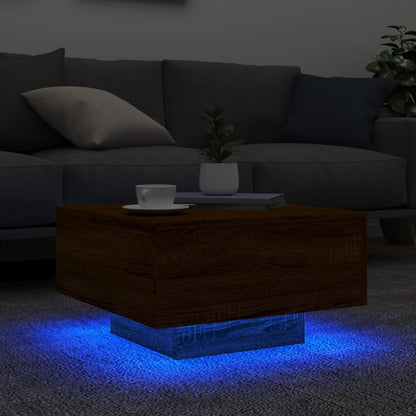 Table basse avec lumières LED chêne marron 55x55x31 cm - Tables basses