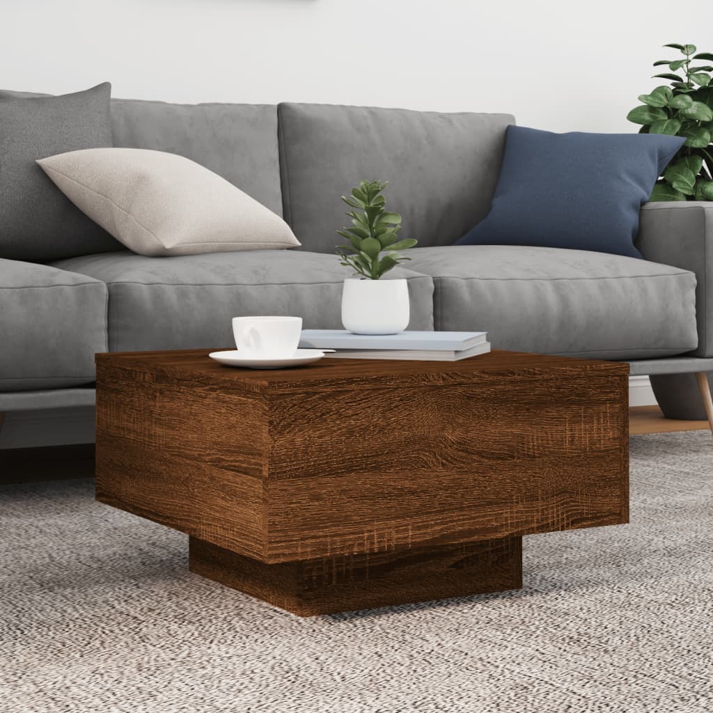 Table basse avec lumières LED chêne marron 55x55x31 cm - Tables basses