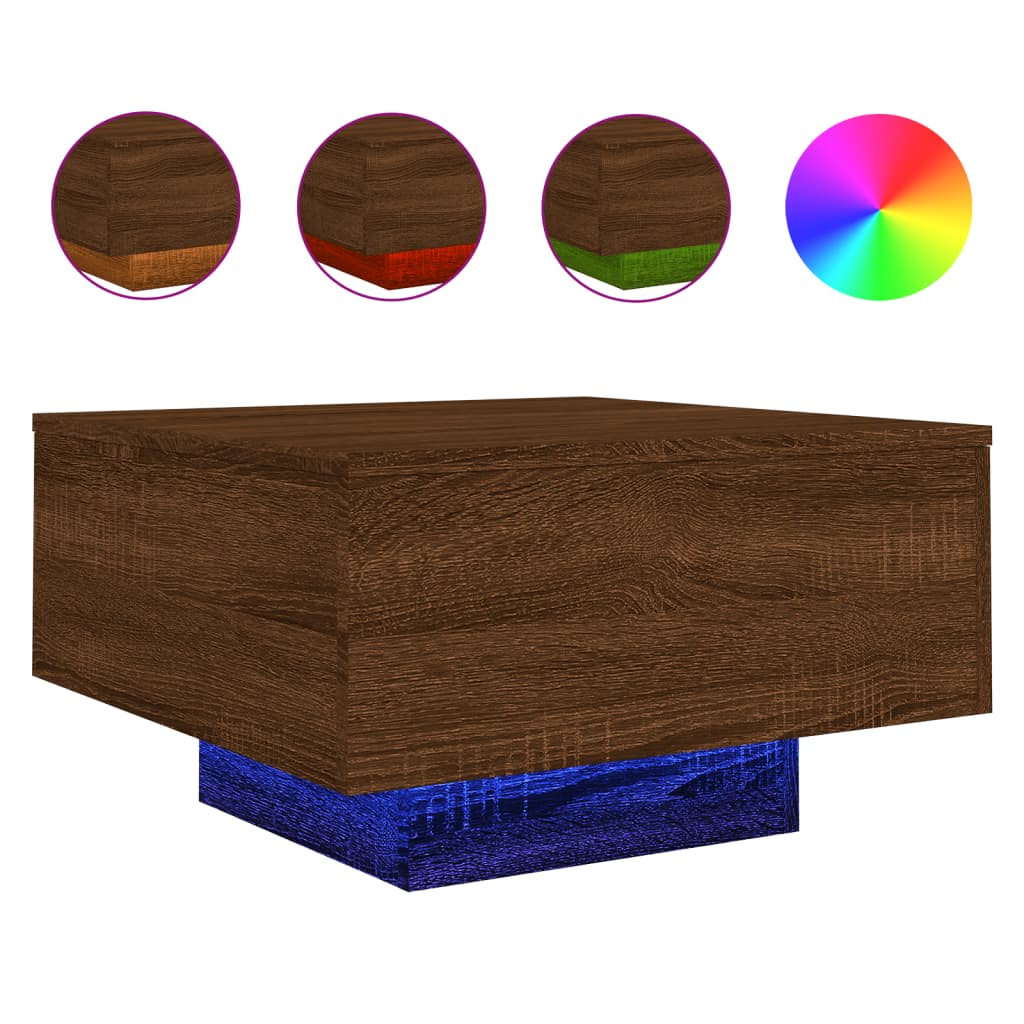 Table basse avec lumières LED chêne marron 55x55x31 cm - Tables basses